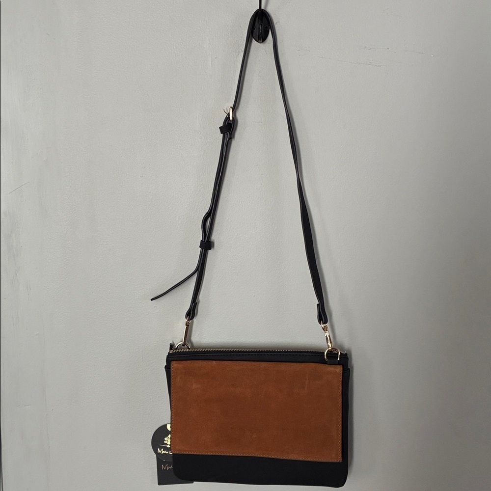 NWT Moda Luxe Reagan Crossbody Black|Camel Vegan Leather|Suede Women's Bag - Picture 6 of 6